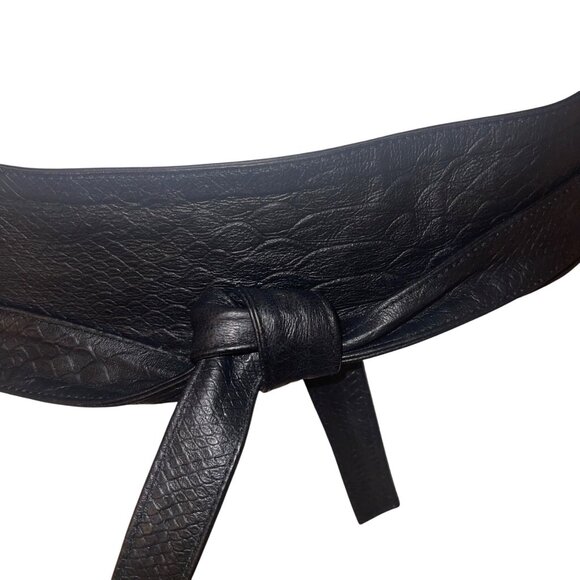 Womens Belt One Size Black Snake Embossed Leather OBI Casual - Picture 10 of 12